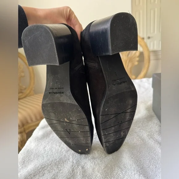 Aquatalia Tia Weatherproof Stacked Heel Stretch Black Suede Booties Ankle Boots - Picture 5 of 8